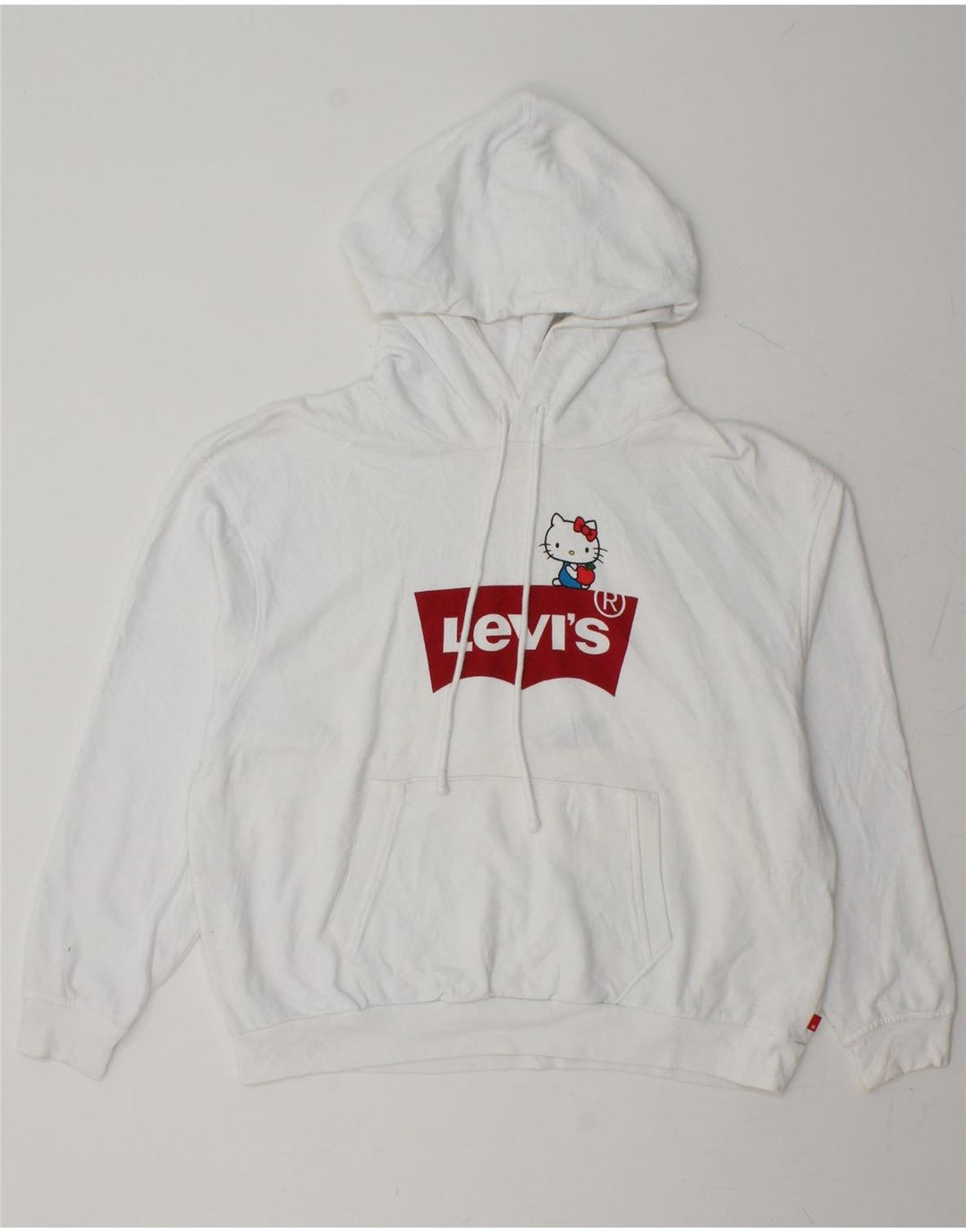 LEVI'S Womens Graphic Oversized Hoodie Jumper UK 14 Medium White Cotton Vintage Levi's and Second-Hand Levi's from Messina Hembry 