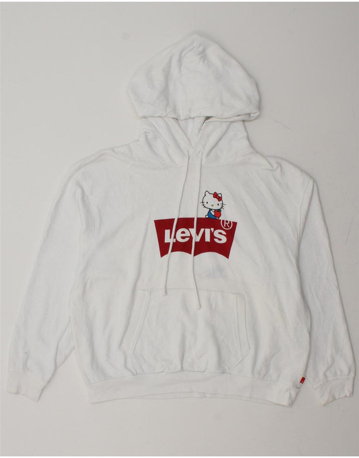 LEVI'S Womens Graphic Oversized Hoodie Jumper UK 14 Medium White Cotton Vintage Levi's and Second-Hand Levi's from Messina Hembry 