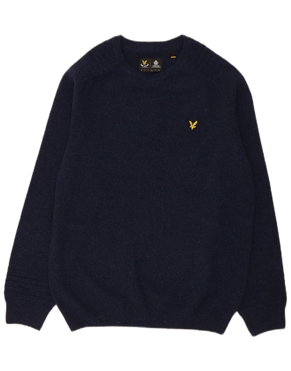 Męski sweter z okrągłym dekoltem Lyle & Scott, duży, granatowy, wełniany