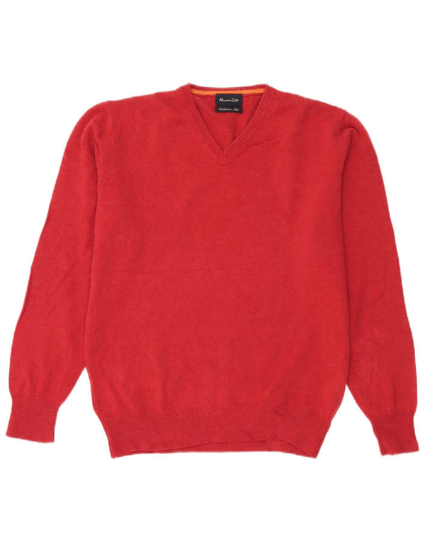Męski sweter Massimo Dutti z dekoltem w kształcie litery V, średnia czerwona wełna