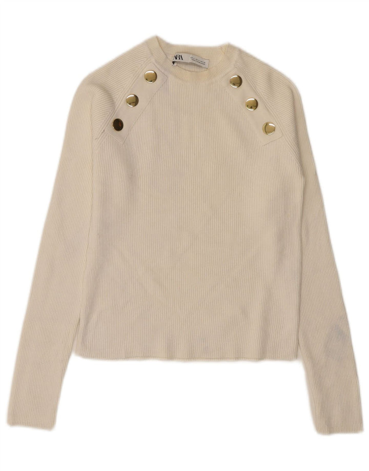 Sweter damski Zara z okrągłym dekoltem UK 12, średni biały