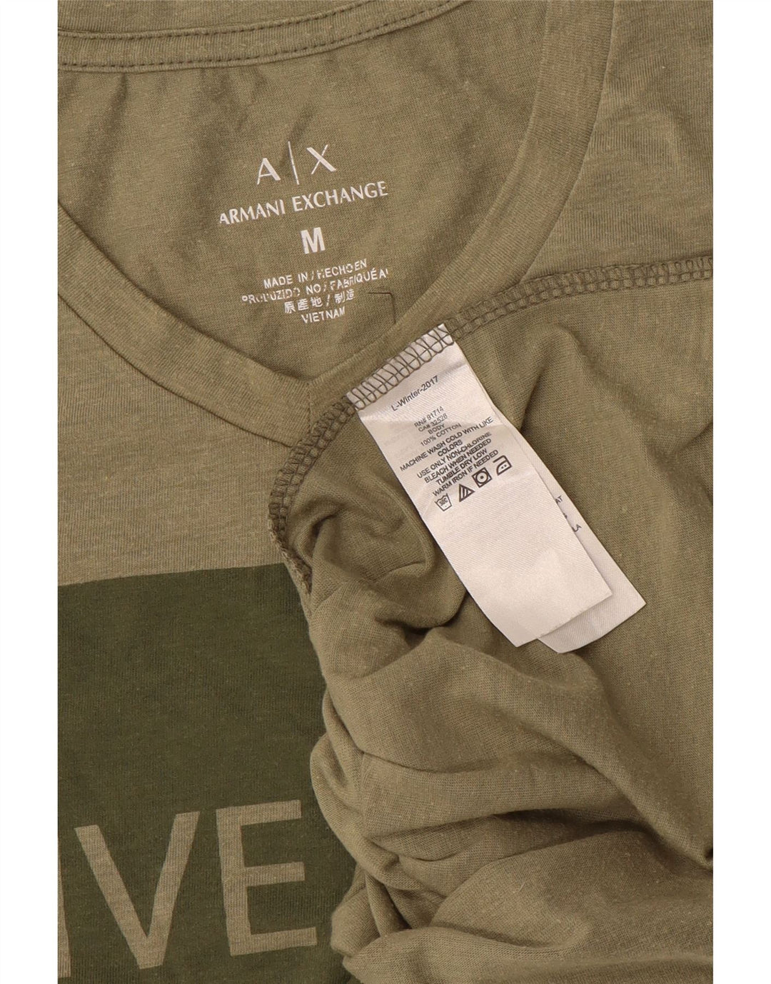 Męska koszulka z grafiką Armani Exchange, średnia, bawełniana khaki