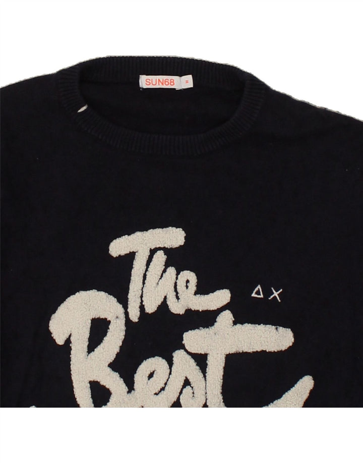 SUN68 Womens Crew Neck Jumper Sweater UK 14 Medium Navy Blue Cotton | Vintage Sun68 | Thrift | Second-Hand Sun68 | Used Clothing | Messina Hembry 