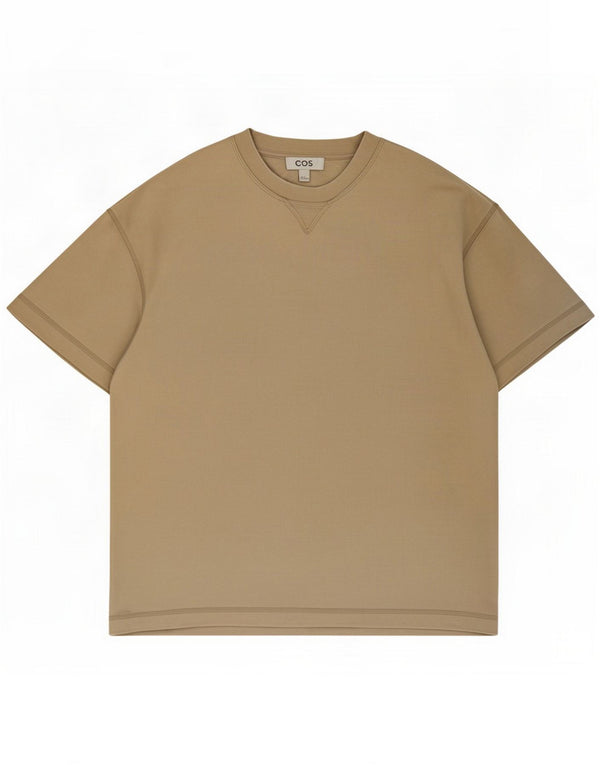 Cos Męska bluza z krótkim rękawem, średnia bawełna khaki
