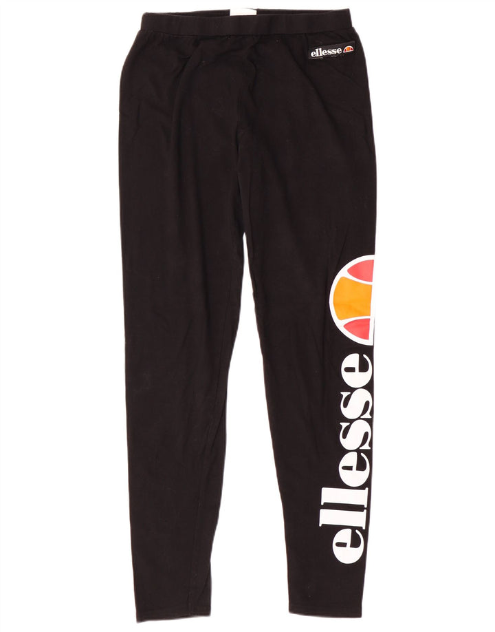 Damskie legginsy graficzne ELLESSE UK 12, średnie, czarne, bawełniane