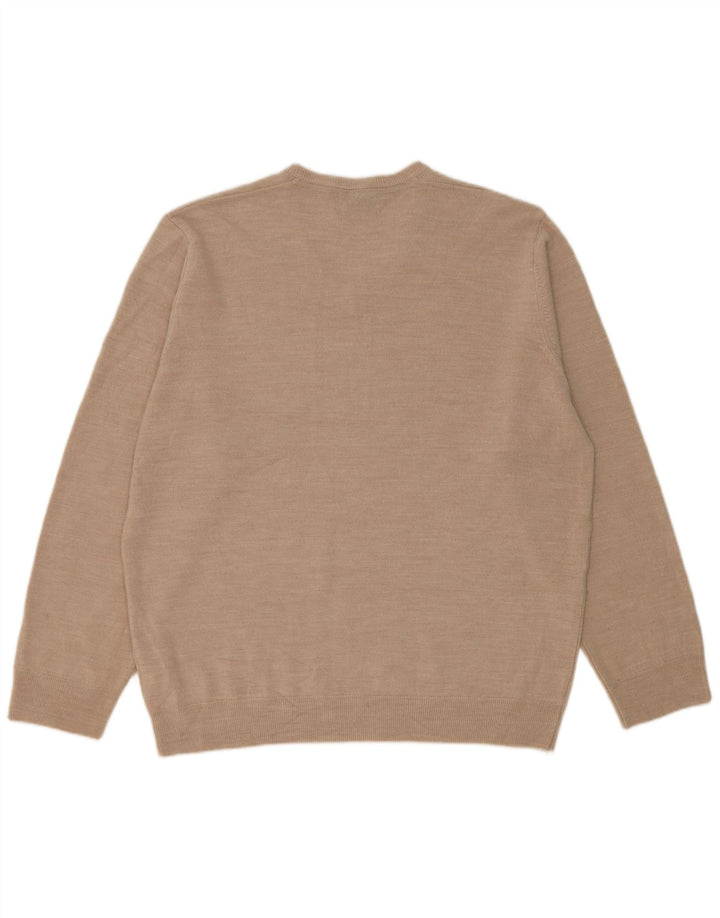 Marks & Spencer Męski sweter o regularnym kroju z dekoltem w kształcie litery V, 2XL, beżowy, akrylowy