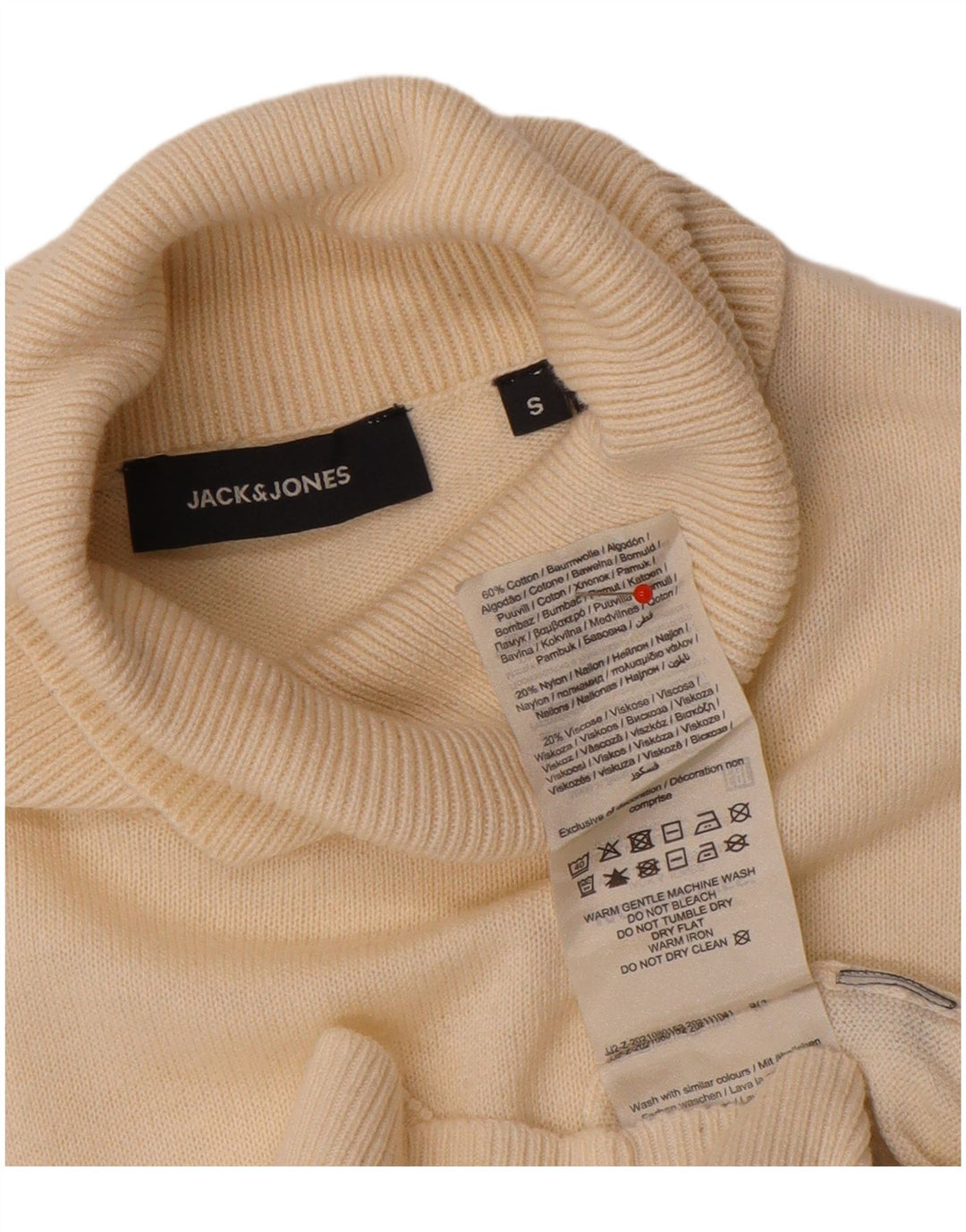 Męski sweter Jack & Jones z wywijanym dekoltem, mały, z białej bawełny