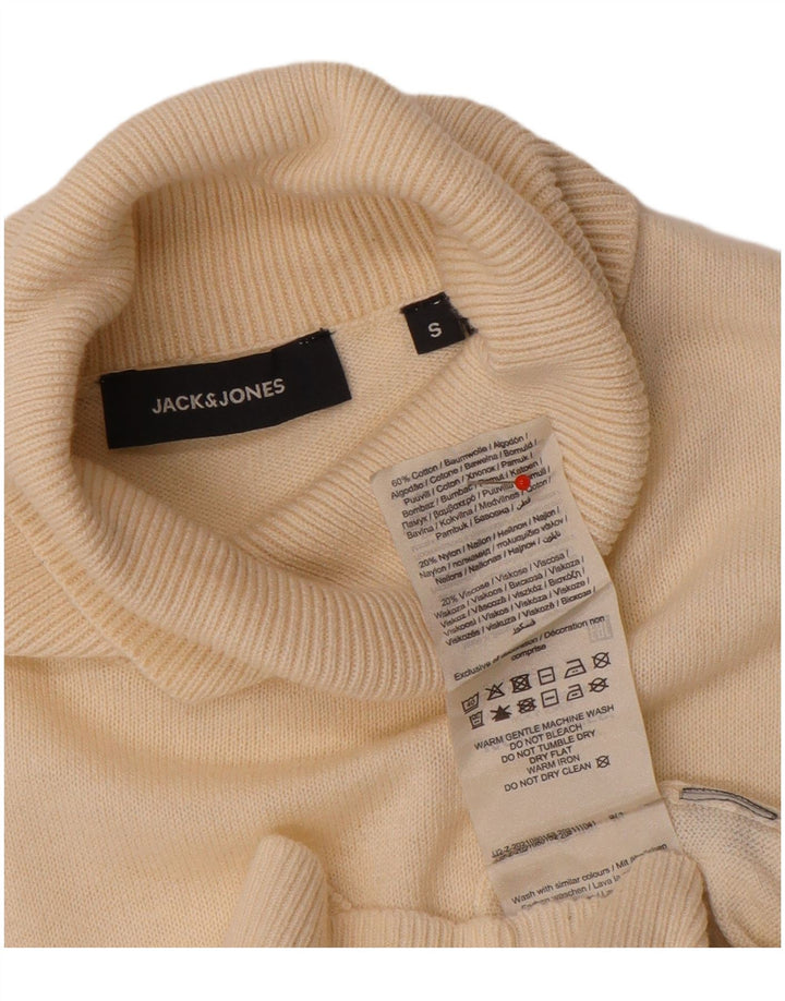 Męski sweter Jack & Jones z wywijanym dekoltem, mały, z białej bawełny
