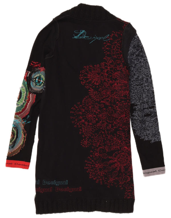 Desigual damska graficzna sukienka sweterkowa z długim rękawem UK 12, średnia czarna w kwiaty