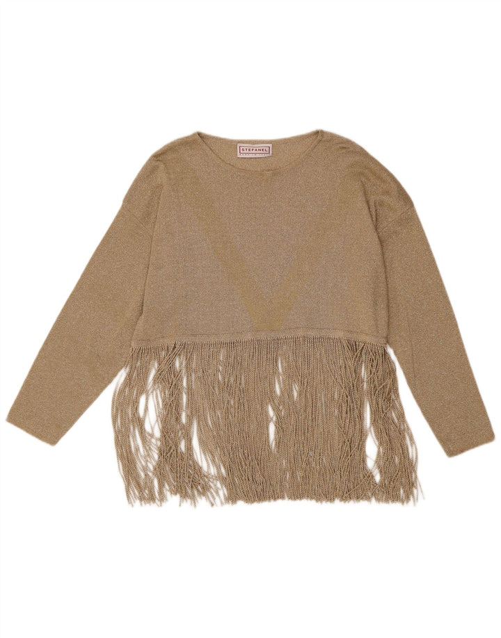 Damski top oversize Stefanel z długim rękawem, UK 14, średni złoty Cupro