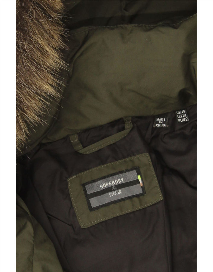 Damski ocieplany płaszcz z kapturem Superdry UK 14, duży poliester khaki