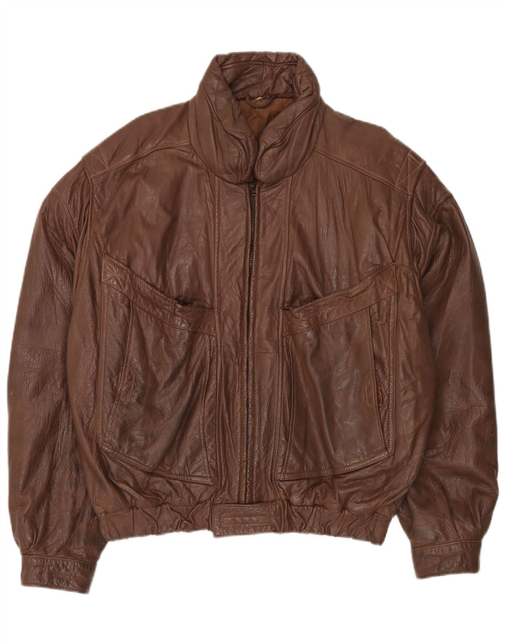 Vintage męska kurtka skórzana UK 44 2XL brązowa skóra
