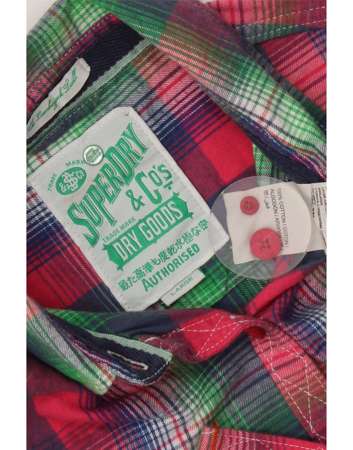 Koszula damska Superdry UK 14, duża, bawełniana w różową kratkę