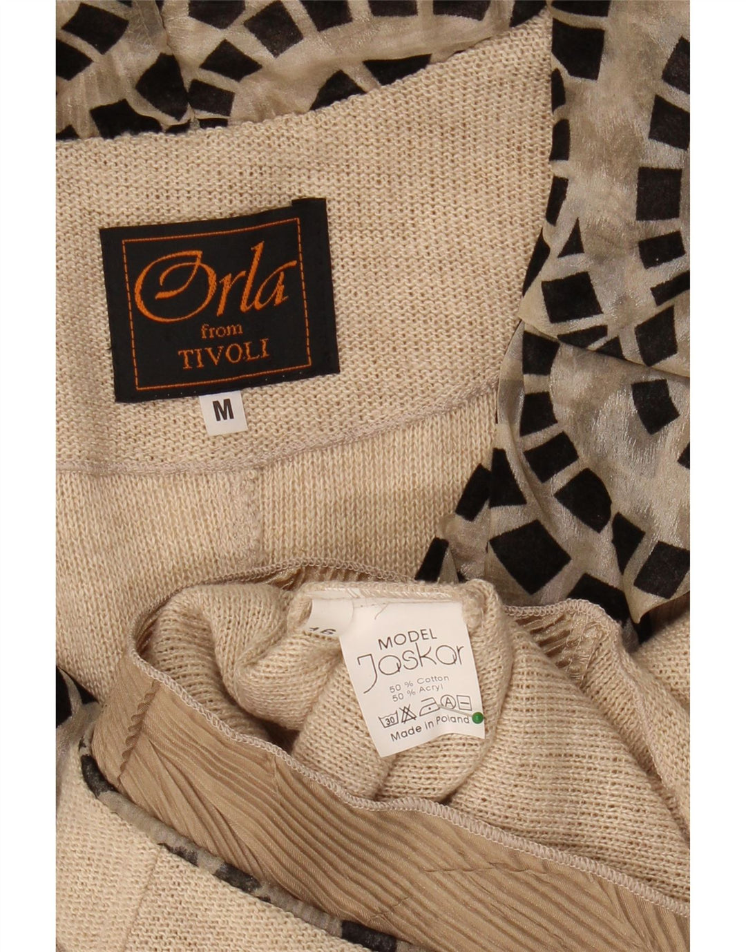 ORLON Womens Cardigan Sweater UK 14 Medium Beige Geometric Cotton