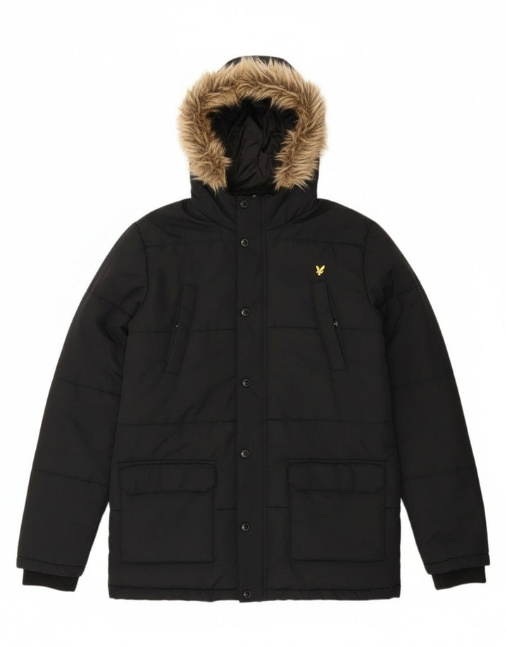 Lyle & Scott Chłopięca wyściełana kurtka z kapturem, 14-15 lat, czarna, poliamid