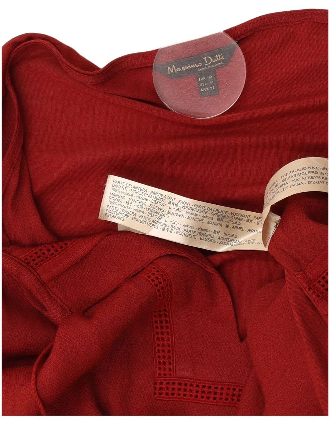 Damski top-tunika z rękawem 3/4 Massimo Dutti UK 14 Średni bordowy wiskoza