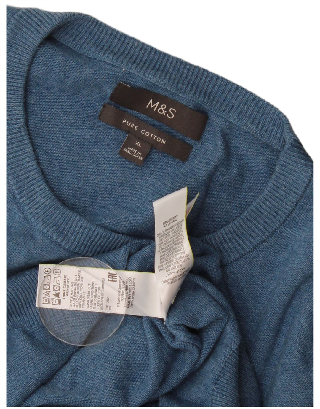 Marks & Spencer Męski sweter z okrągłym dekoltem XL, niebieski, bawełniany