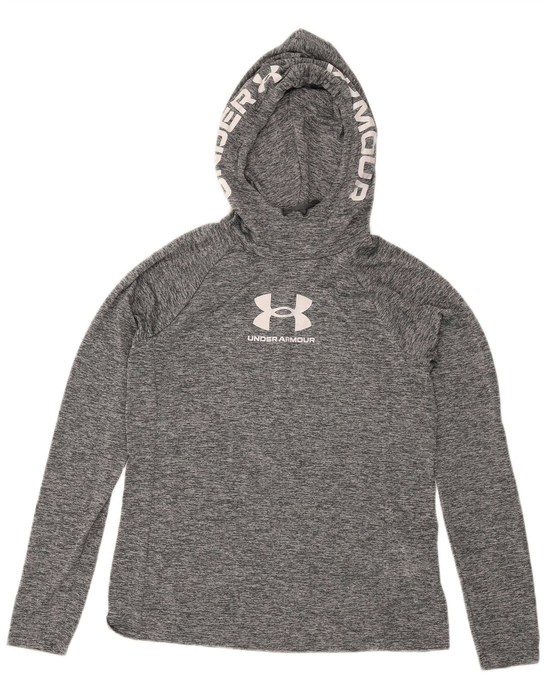Męski top z kapturem i grafiką Under Armour, z długim rękawem, w kolorze średnioszarym, nakrapiany