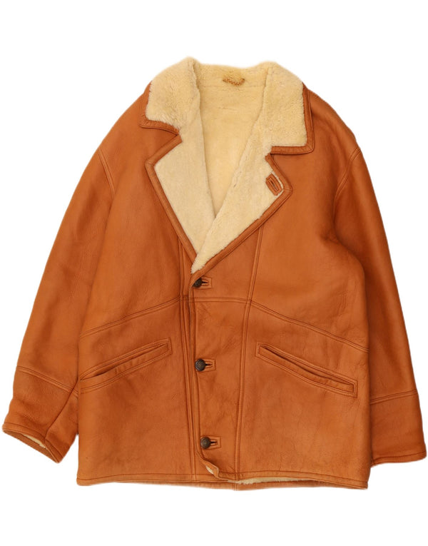 Vintage męska kurtka shearling UK 40 duża brązowa skóra