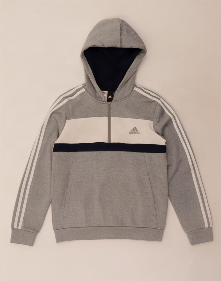 Chłopięca bluza z kapturem Adidas 11-12 lat Szary poliester z blokami kolorów