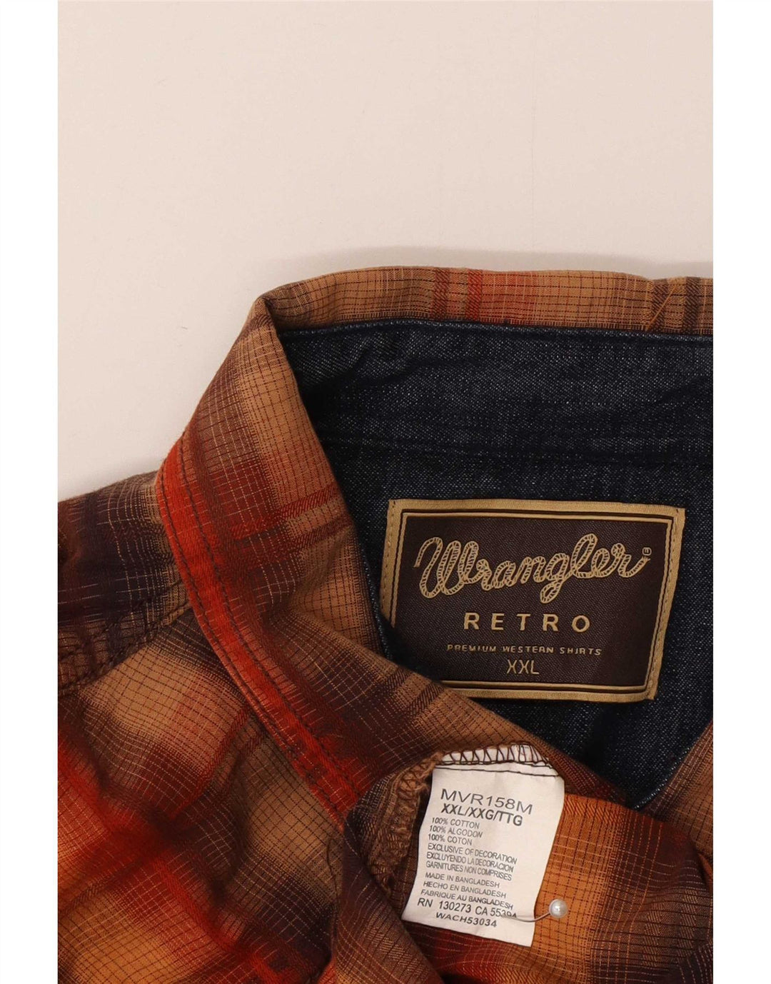 Męska koszula retro Wrangler 2XL, brązowa, bawełniana w kratkę