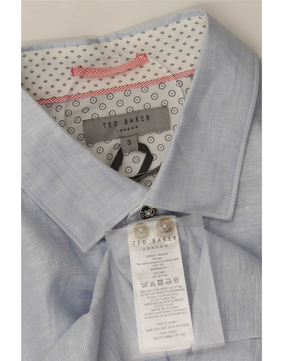 Koszula męska Ted Baker, rozmiar 3, średnio niebieska, lniana w cętki