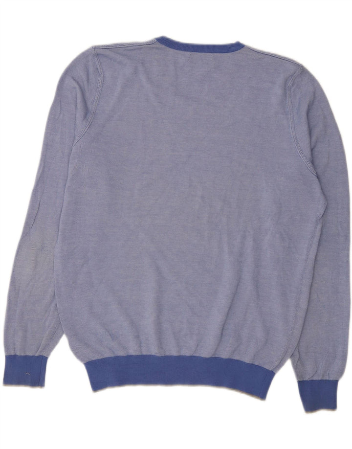 Męski sweter Massimo Dutti z dekoltem w kształcie litery V, duży, niebieski, bawełniany