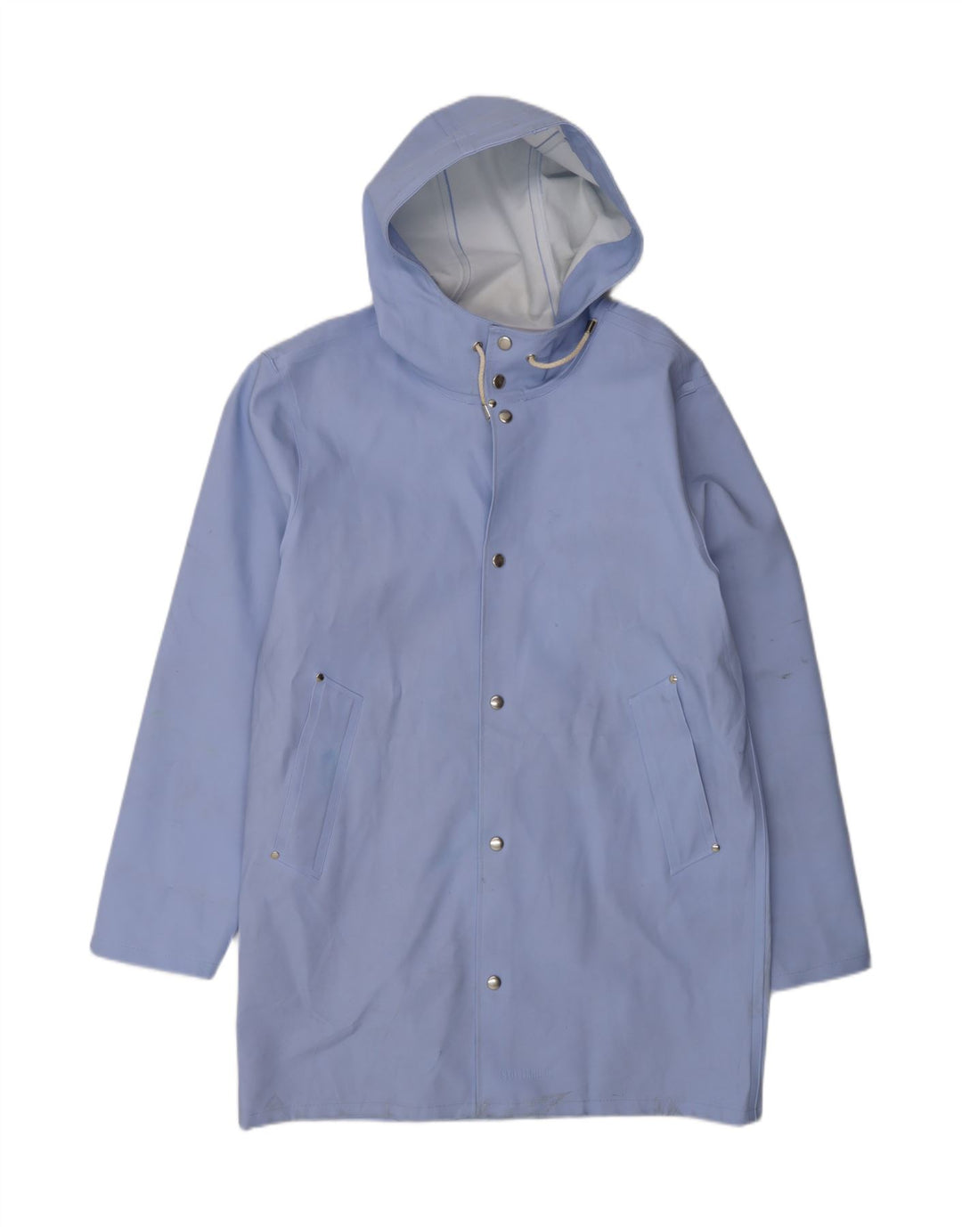 Męski płaszcz przeciwdeszczowy z kapturem Stutterheim UK 40, duży, niebieski, bawełniany