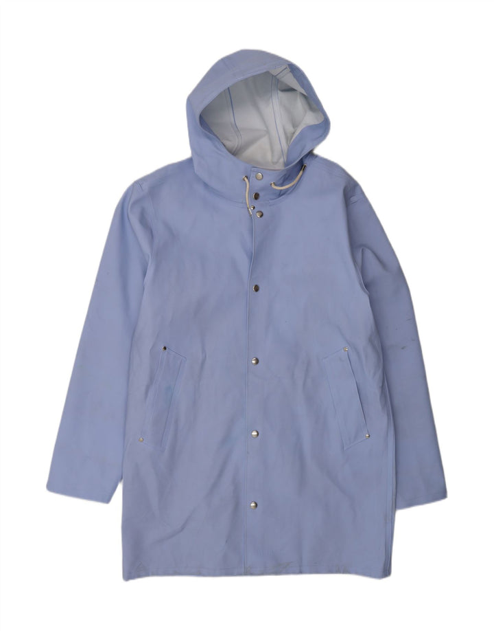 Męski płaszcz przeciwdeszczowy z kapturem Stutterheim UK 40, duży, niebieski, bawełniany