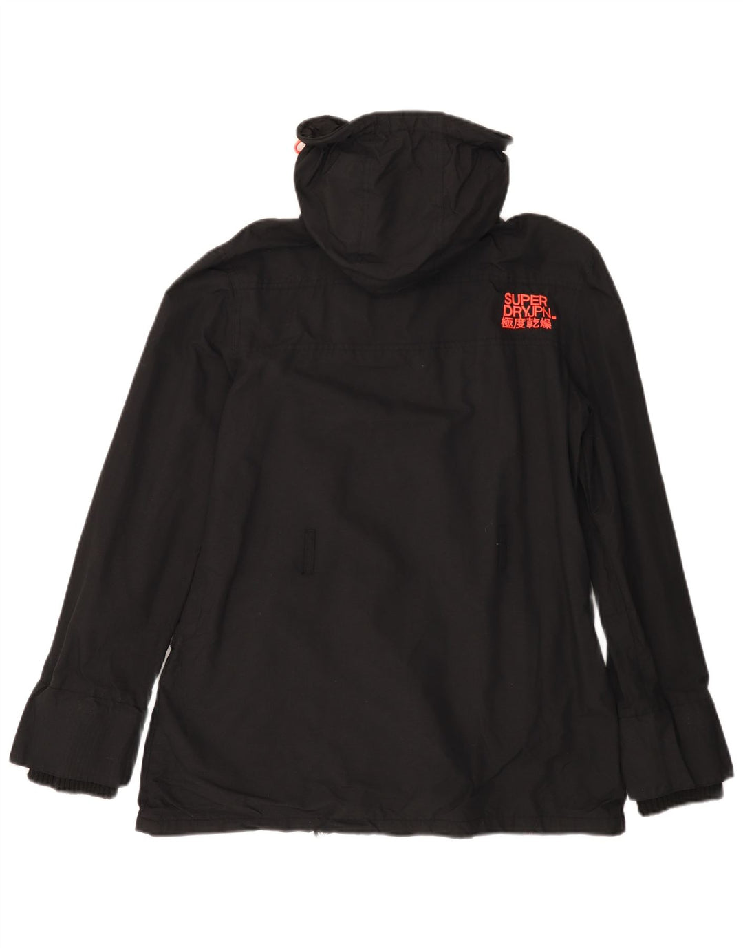 SUPERDRY Damska kurtka przeciwdeszczowa z kapturem Windmac Graphic UK 16, duża, czarna nylonowa