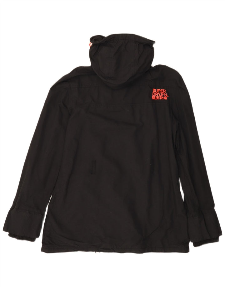 SUPERDRY Damska kurtka przeciwdeszczowa z kapturem Windmac Graphic UK 16, duża, czarna nylonowa