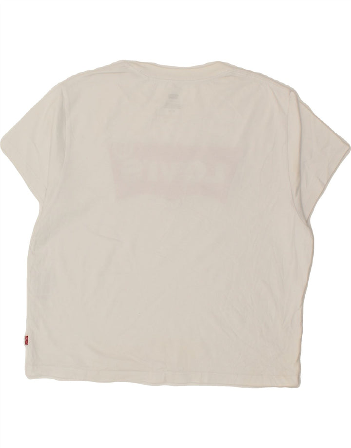 LEVI'S Womens Crop Oversized Graphic T-Shirt Top UK 10 Small White Vintage Levi's and Second-Hand Levi's from Messina Hembry 