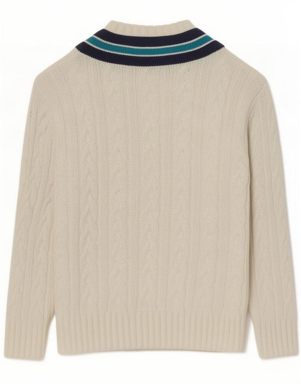 Vintage Mens V-Neck Jumper Sweater Medium White Colourblock Cotton
