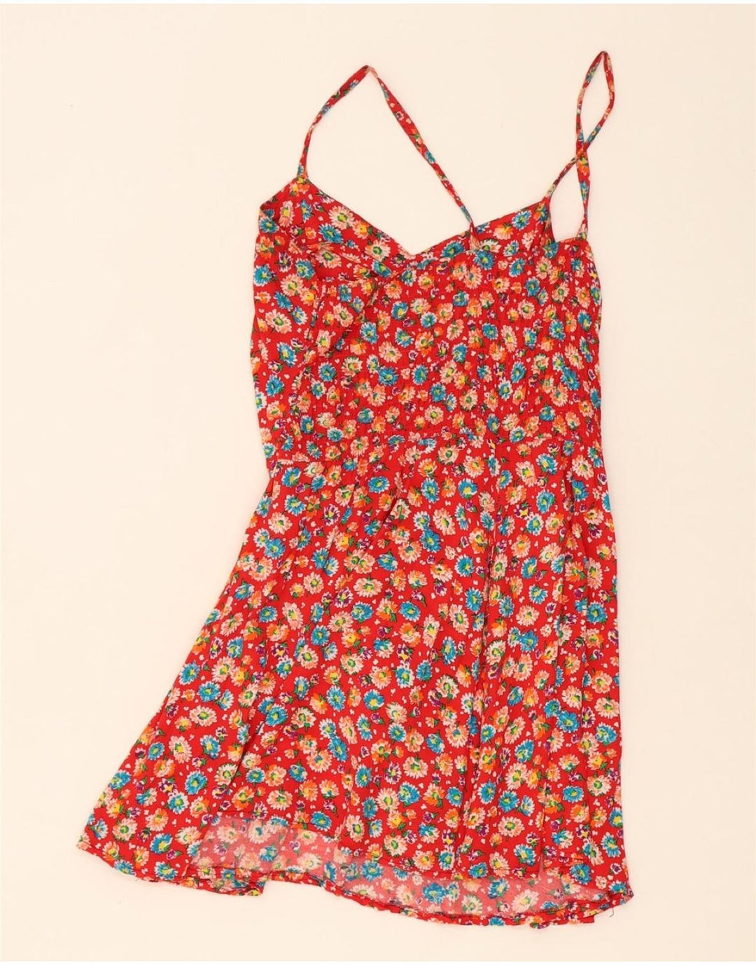 VINTAGE Womens Sundress UK 12 Medium Red Floral Vintage Vintage and Second-Hand Vintage from Messina Hembry 