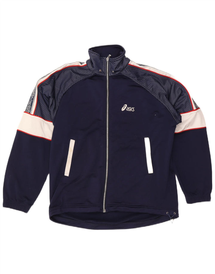 Męska kurtka dresowa Asics UK 40, duża, granatowa, z blokami kolorów, poliestrowa