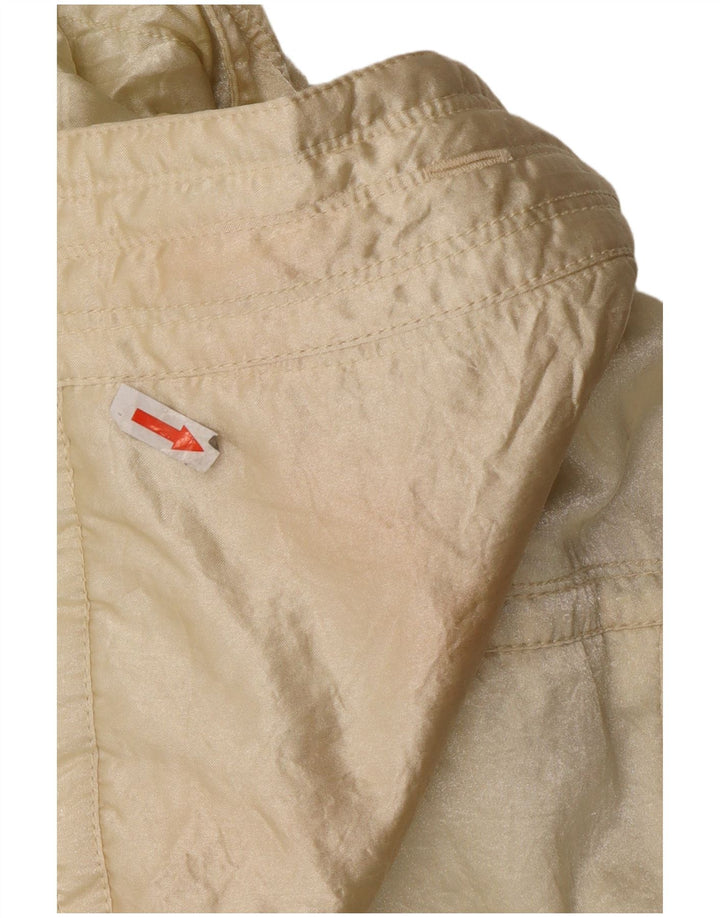 Vintage damski płaszcz wiatrówkowy z kapturem, oversize UK 14, średni żółty nylon