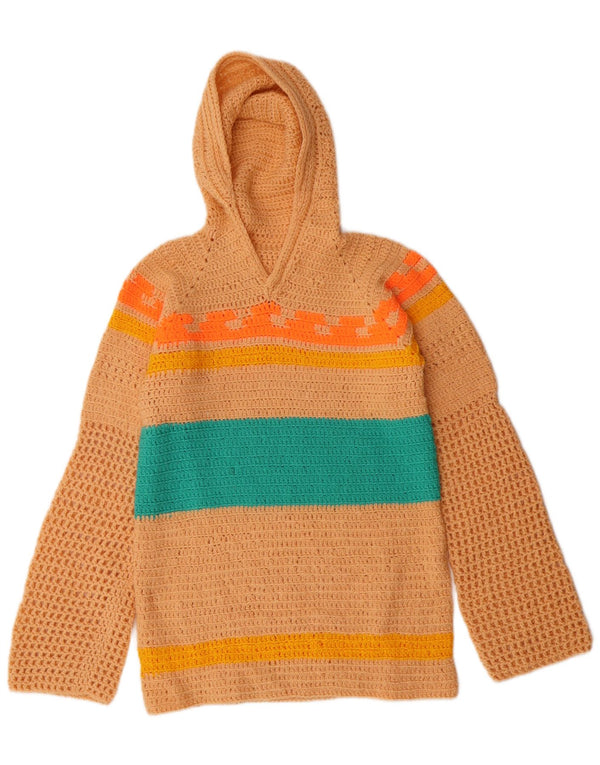 Damski sweter szydełkowy z kapturem w stylu VINTAGE UK 10 w małe beżowe paski