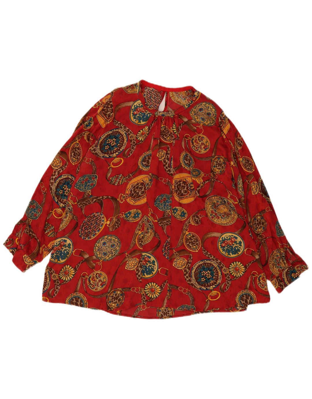 VINTAGE Womens Abstract Pattern Blouse Top UK 18 XL Red