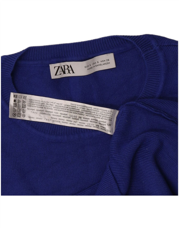 Damski krótki top Zara z długim rękawem UK 8 Small Blue Wiskoza