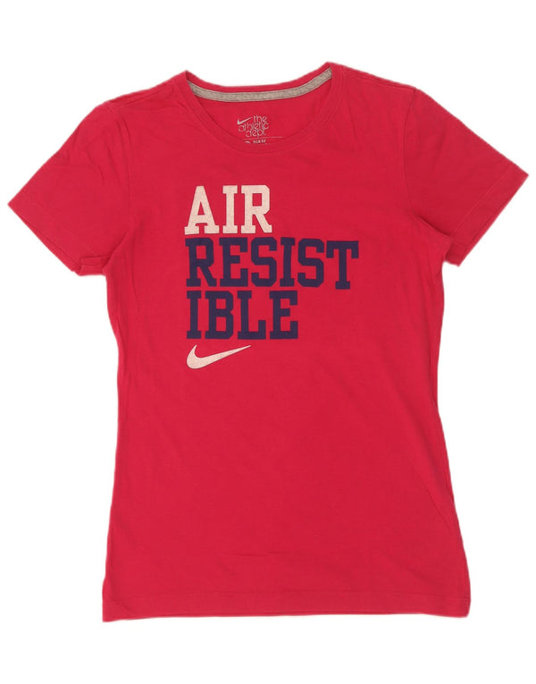 Damski T-shirt Nike Slim Fit Graphic Top UK 12 Średni Różowy Bawełna