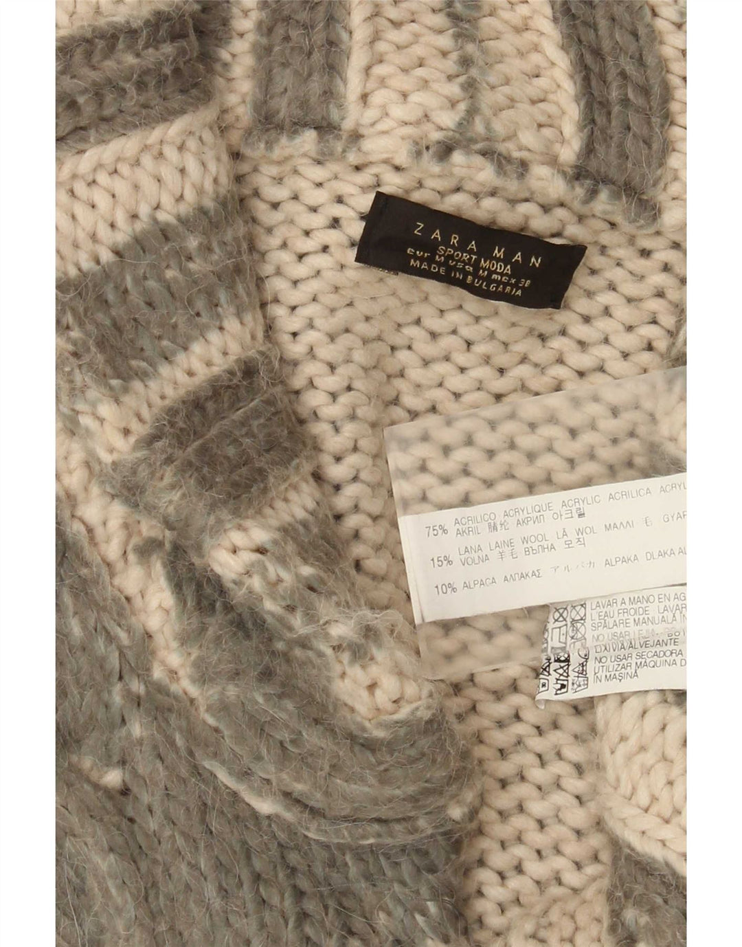 Męski sweter Zara, średni, khaki, paski, akryl