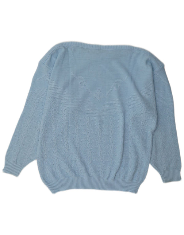 Damski sweter C & A o regularnym kroju z dekoltem w łódkę, EU 46 XL, niebieski geometryczny