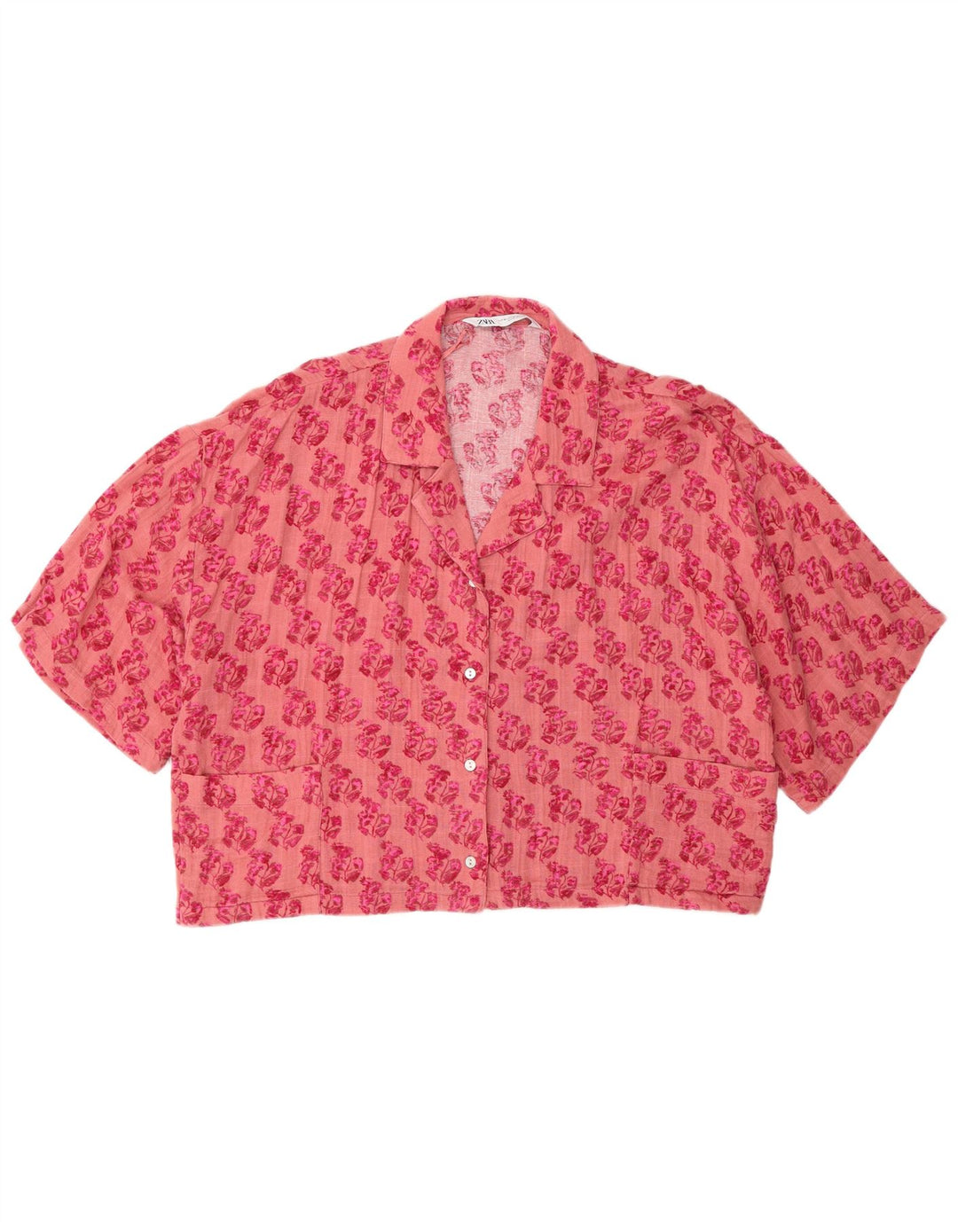 Damska bluzka oversize z krótkim rękawem Zara UK 14 Średni różowy kwiatowy