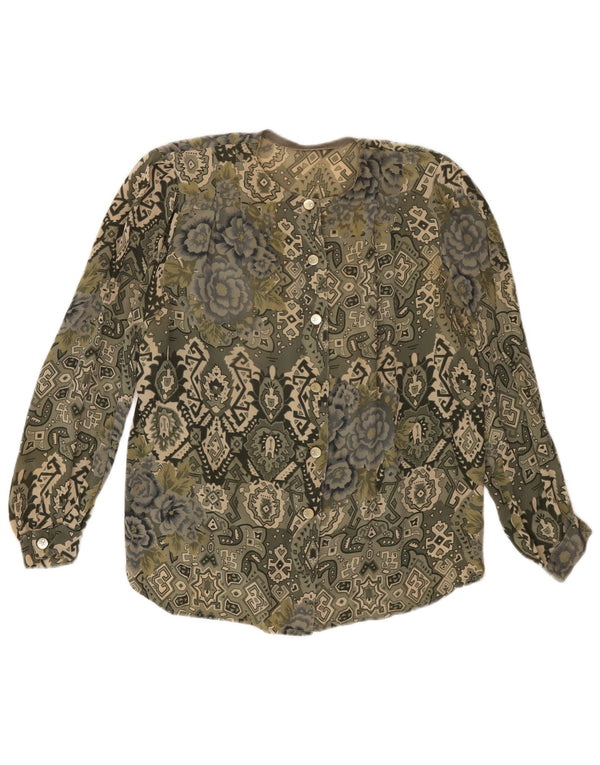 Damska bluzka koszulowa w stylu vintage UK 16, duża, khaki, geometryczna