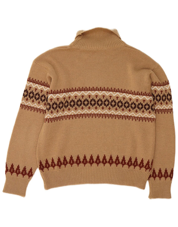 Vintage damski sweter z golfem UK 14 średni brąz Fair Isle