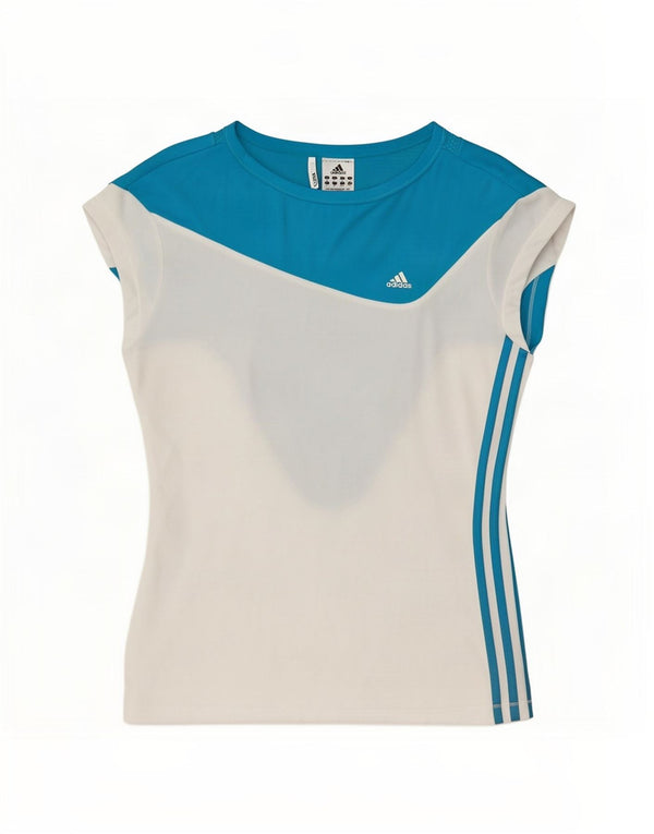 Damska koszulka Adidas Climacool Top UK 18 XL Biały poliester z blokami kolorów