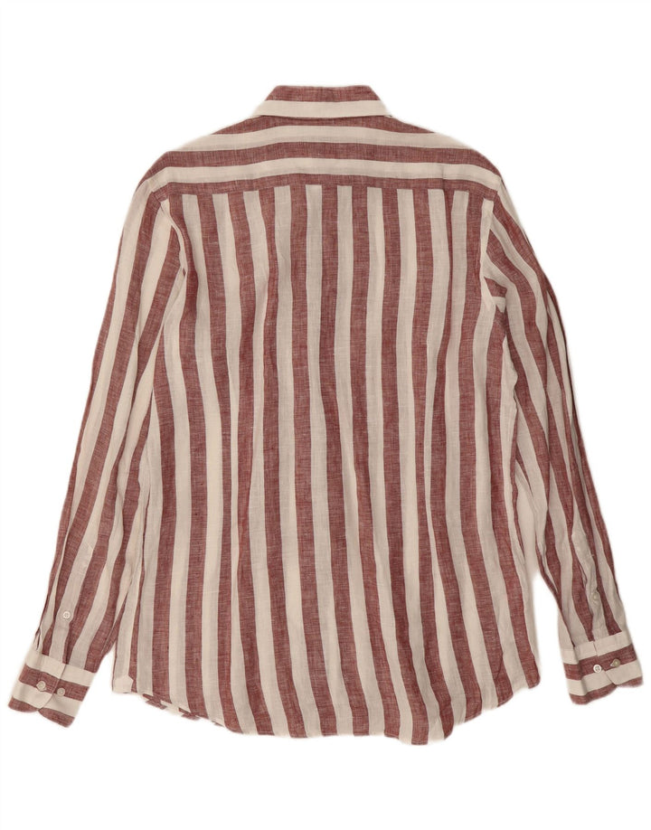 Koszula męska Massimo Dutti, lniana w średnie bordowe paski