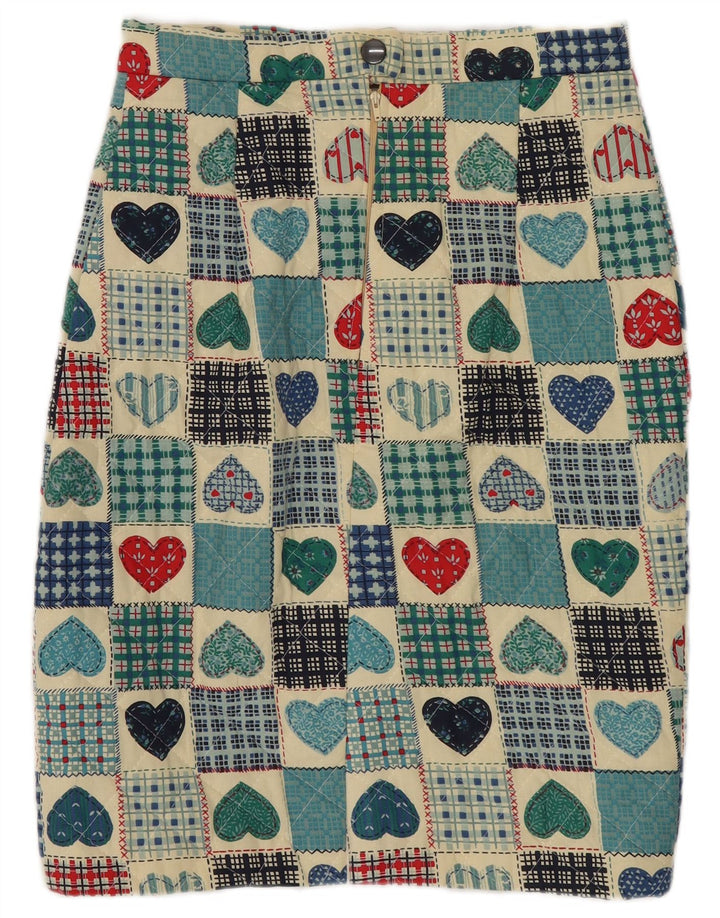 Vintage damska pikowana spódnica ołówkowa W25 XS wielobarwny patchwork