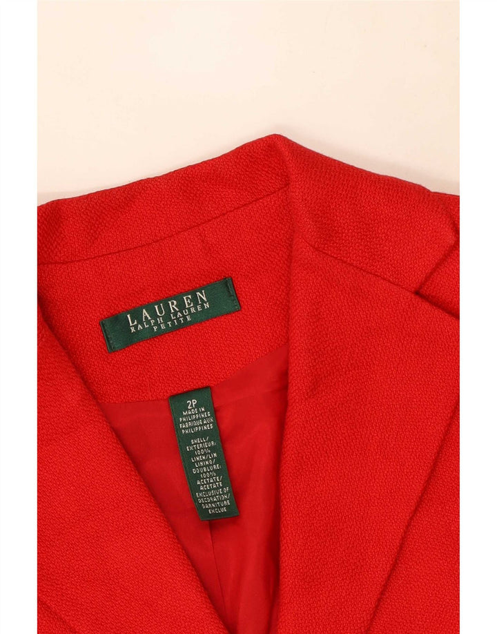 Damska marynarka Ralph Lauren Petite Crop zapinana na 3 guziki US 2 XS, czerwona lniana
