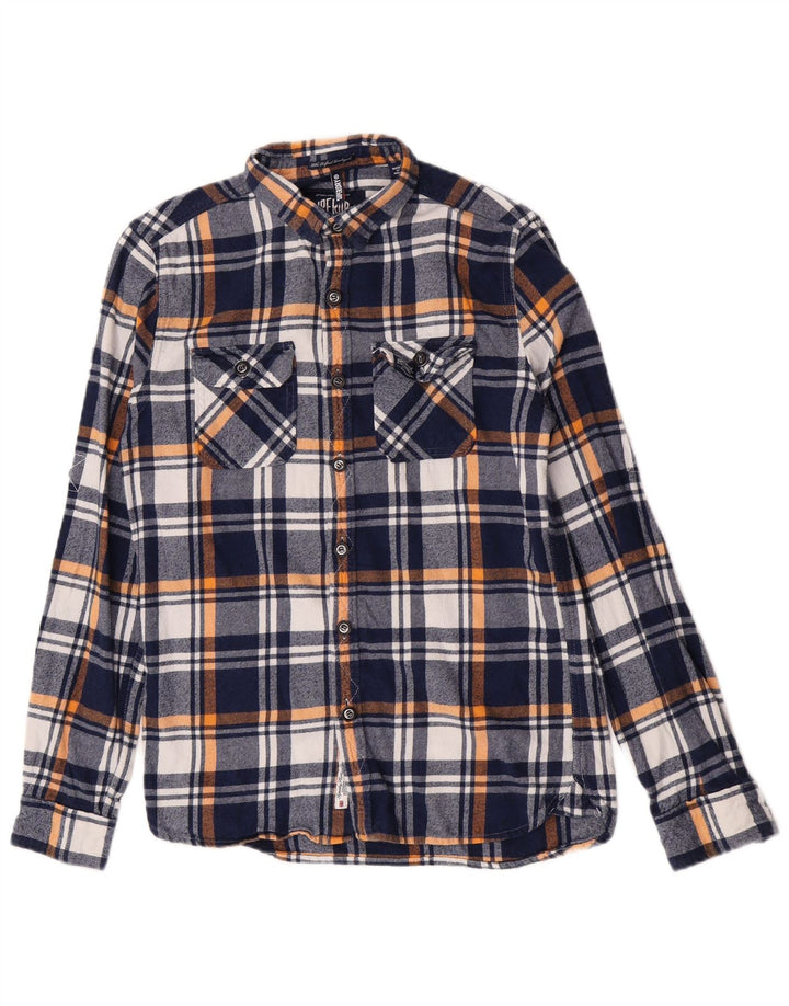 Męska koszula flanelowa Superdry, bawełniana, w średnią granatową kratkę